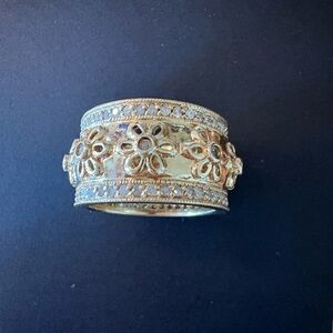 Gold and Silver Floral Band Ring